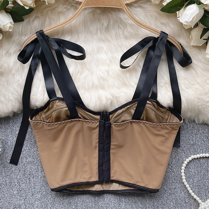 Women Lace up Straps Crop Tops Patchwork Stripe Sexy Tank Top Beach Camis Streetwear Tube Tops Women 2024 Spring Summer